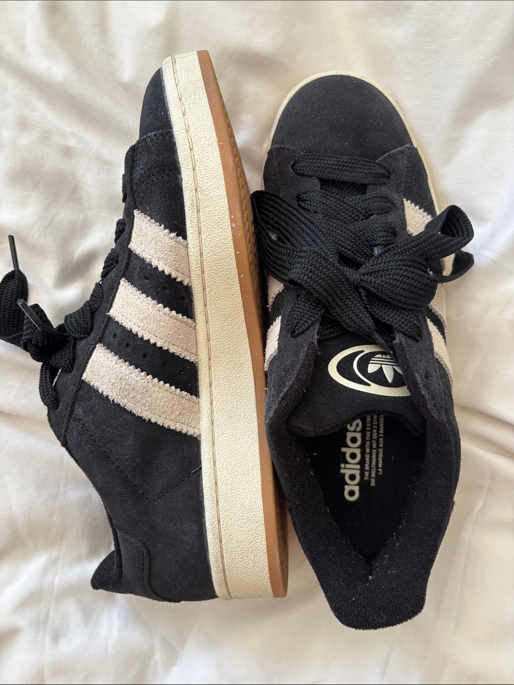 adidas Black Suede Sneakers with Cream Stripes and Gum Sole